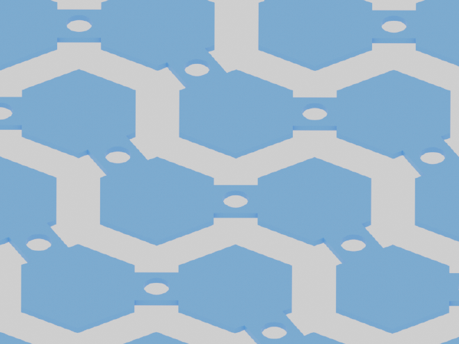 Hexagons linked with asymmetrical lines