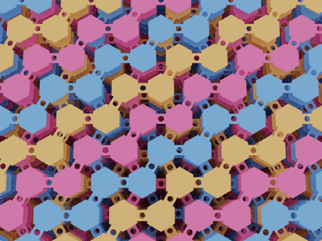 Thousands of interlaced hexagons in three different colours